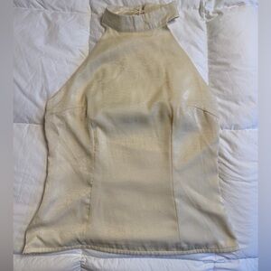 Nasty Gal Cream Ivory Halter Neck Top Open Back Stretchy Minimal Going Out Top